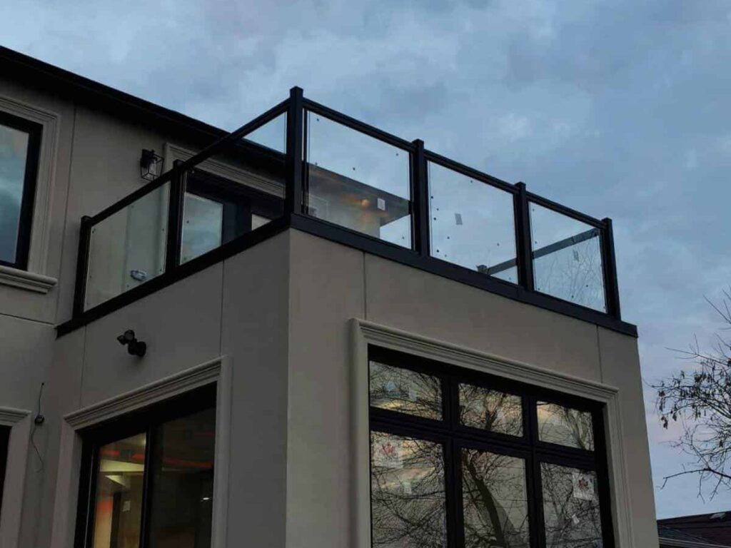 Balcony Aluminum Railings Framed Glass Install in Mississauga Ontario